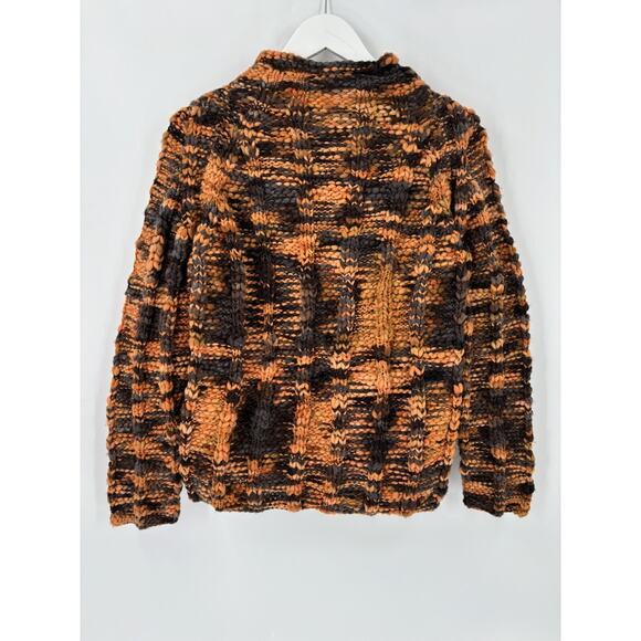 Handmade Sweater Womens Small Orange Black Chunky Knit Pullover Mock Neckline - Picture 11 of 16
